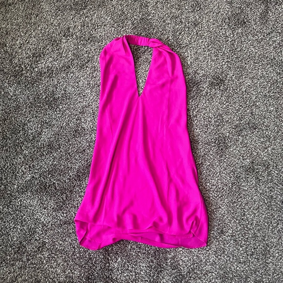 Show Me Your Mumu Jasmine Halter Mini Dress in Bright Pink Chiffon Sleeveless XS - Picture 3 of 7